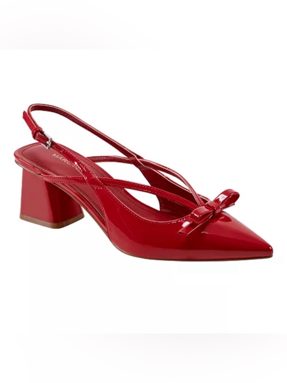 Marc Fisher Red Patent Slingback Pointed-Toe Pumps with Bow Accent